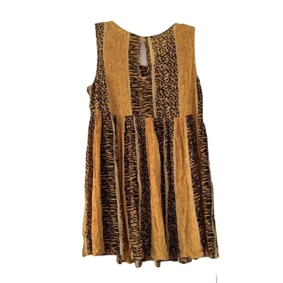 MinkPink | Yellow Orange Animal Print Crepe Gauze Sleeveless Mini Dress, Small - Picture 4 of 8